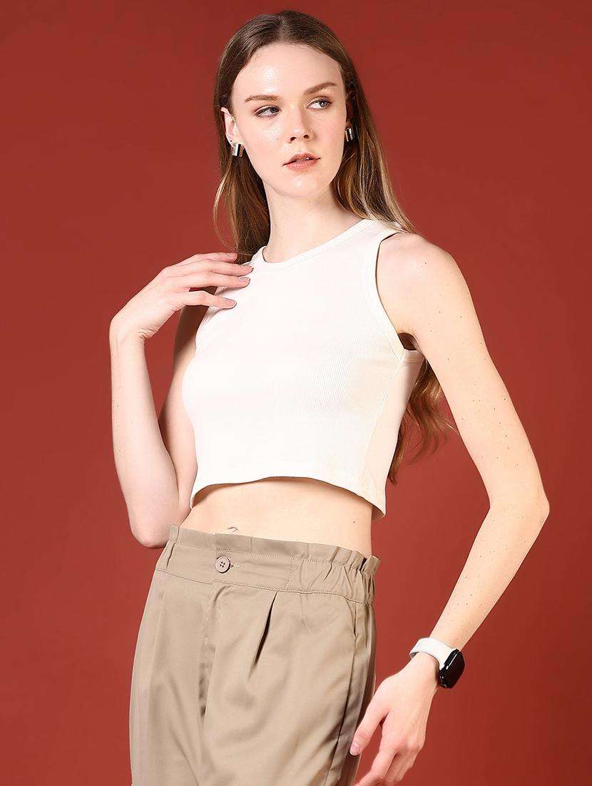 women solid sleeveless slim fit crop top - 21690794 -  Standard Image - 4