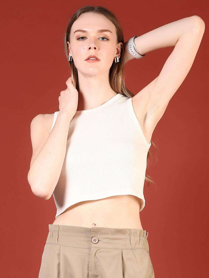 women solid sleeveless slim fit crop top - 21690794 -  Standard Image - 6