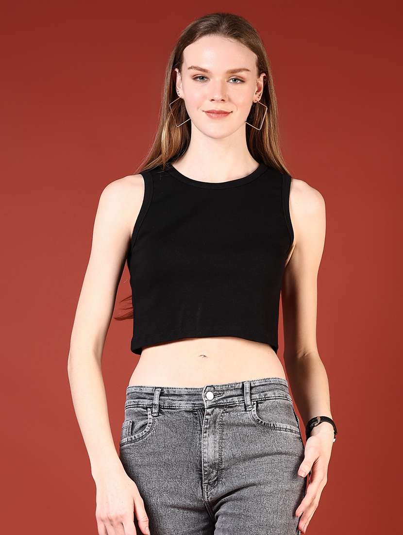 women solid sleeveless slim fit crop top - 21690795 -  Standard Image - 1