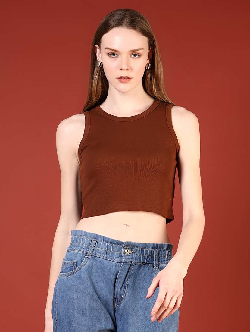 women solid sleeveless slim fit crop top - 21690797 -  Standard Image - 1