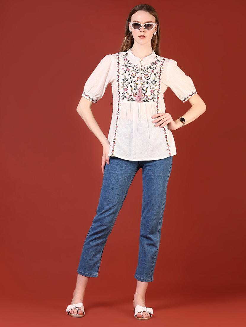 women off white embroidered a-line top - 21690808 - Standard Image - 4