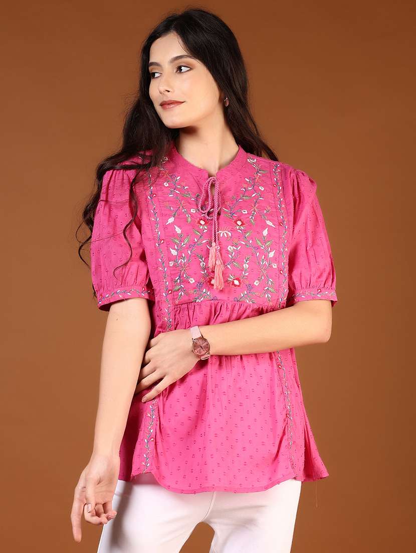 women off white embroidered a-line top