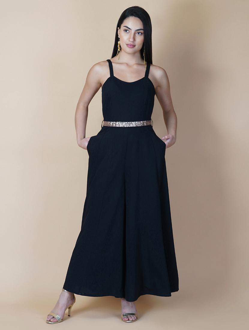 women sleeveless solid full leg jumpsuit with belt - 21690857 - Zoom Image - 0