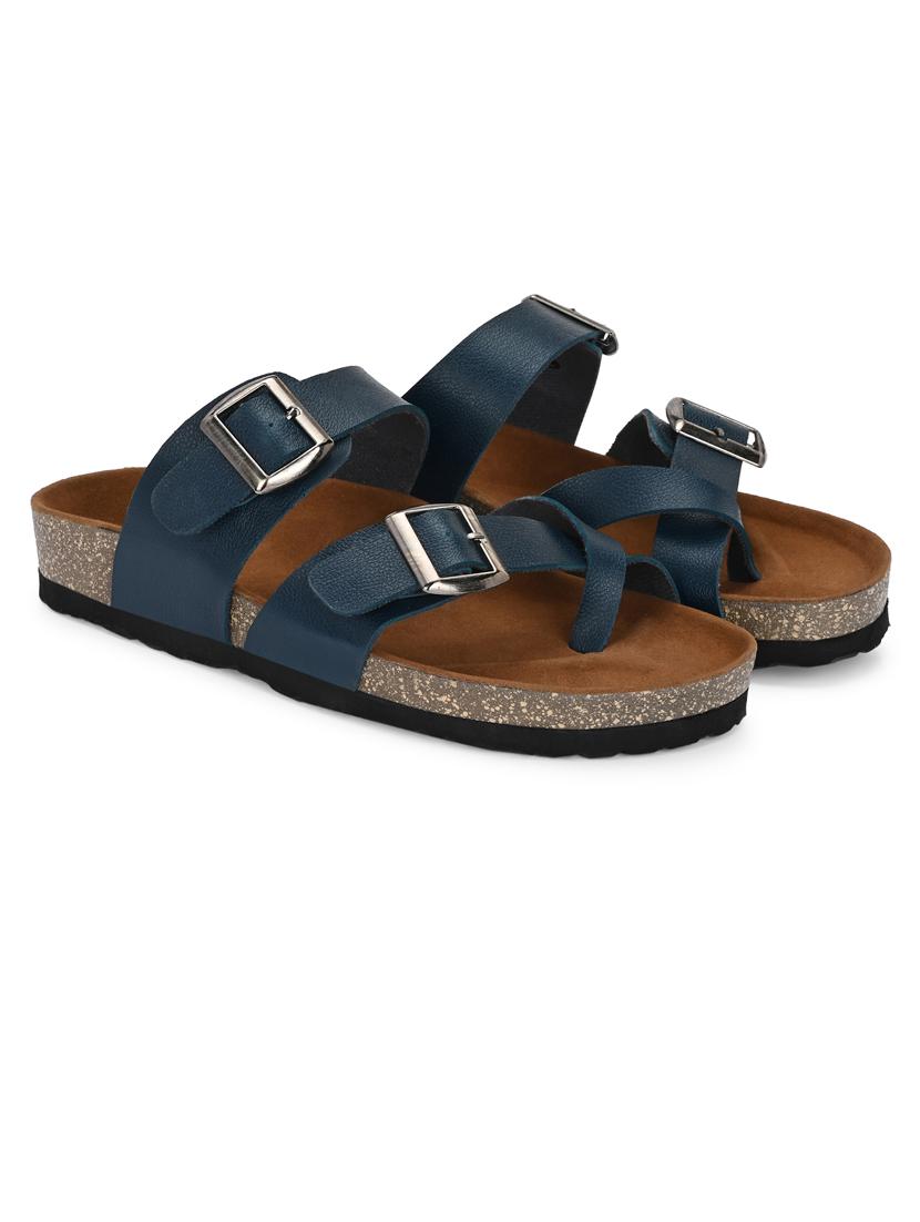 blue pu slip on sandals - 21690937 - Standard Image - 1