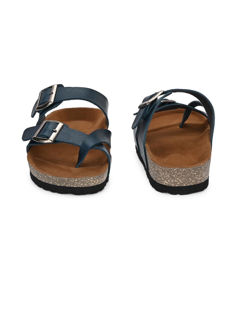 blue pu slip on sandals - 21690937 - Standard Image - 4