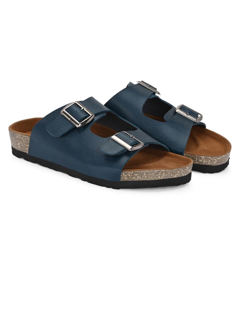 blue pu slip on sandals - 21690953 -  Standard Image - 1