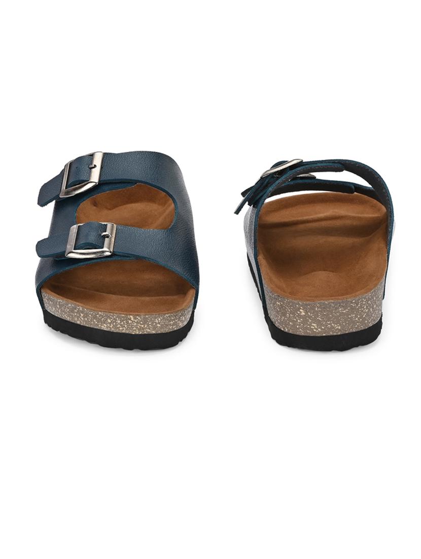 blue pu slip on sandals - 21690953 - Standard Image - 4