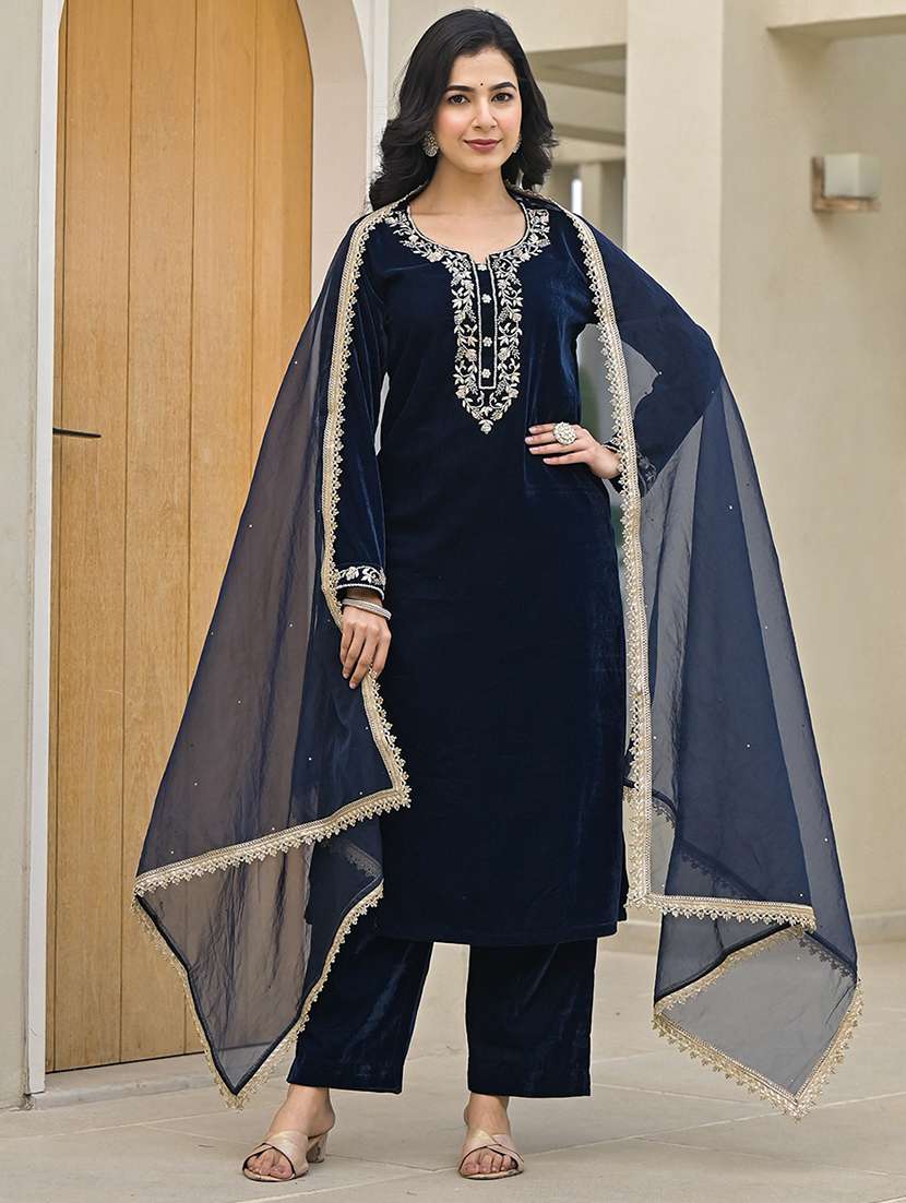 women long sleeve embroidered winter wear kurta pant with dupatta set - 21691033 -  Standard Image - 1