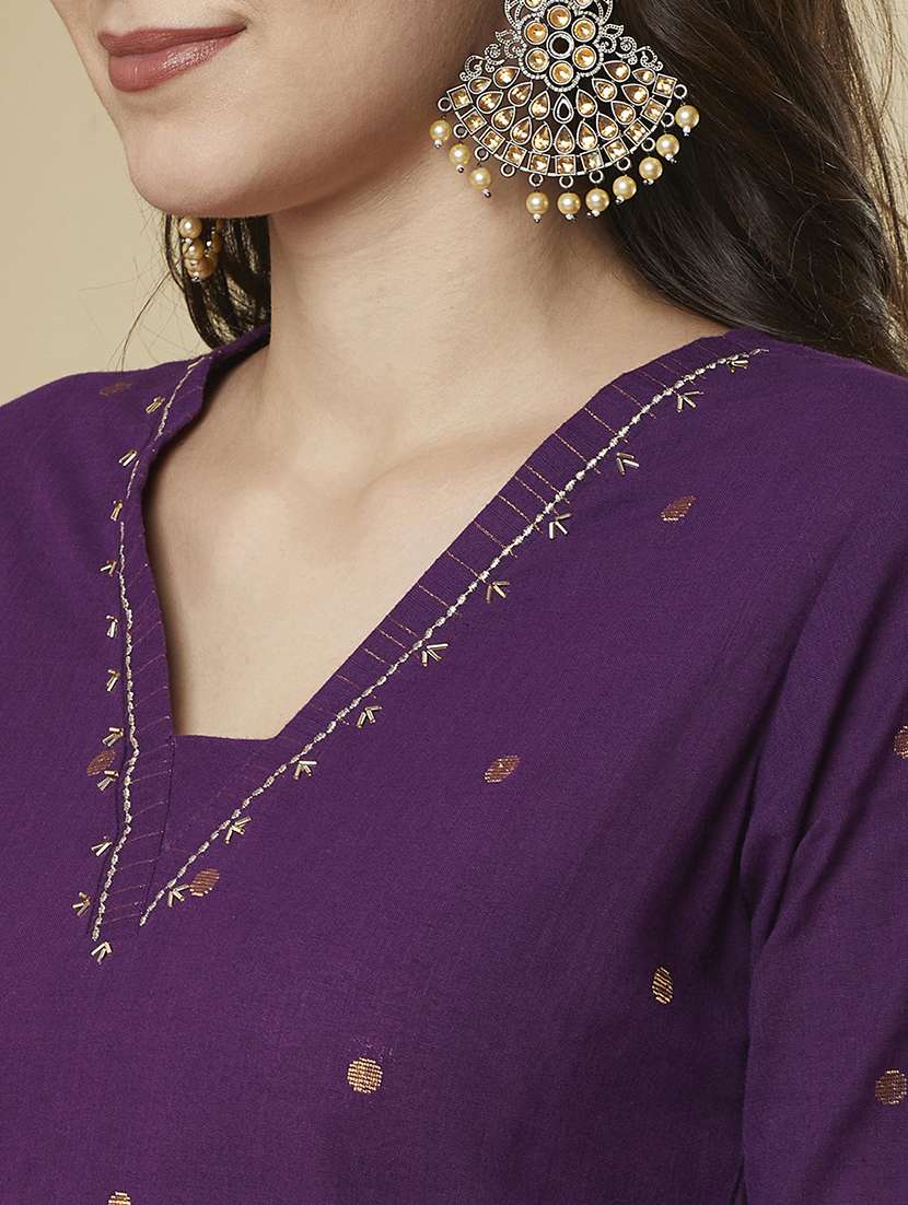 women self design three quarter sleeve straight kurta - 21691047 -  Standard Image - 6