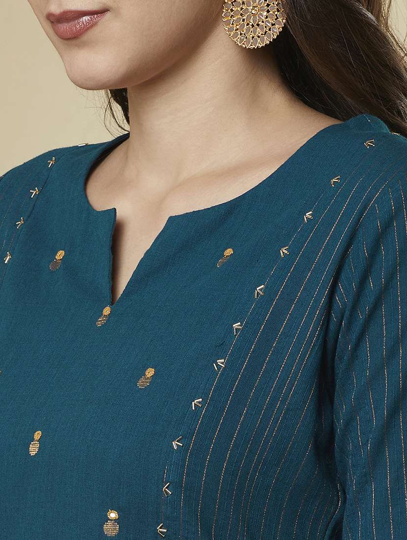 women self design three quarter sleeve straight kurta - 21691048 -  Standard Image - 6