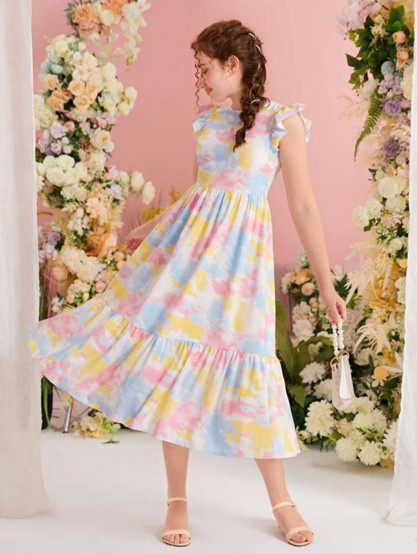 girls tie & dye printed tiered dress - 21691081 -  Standard Image - 1