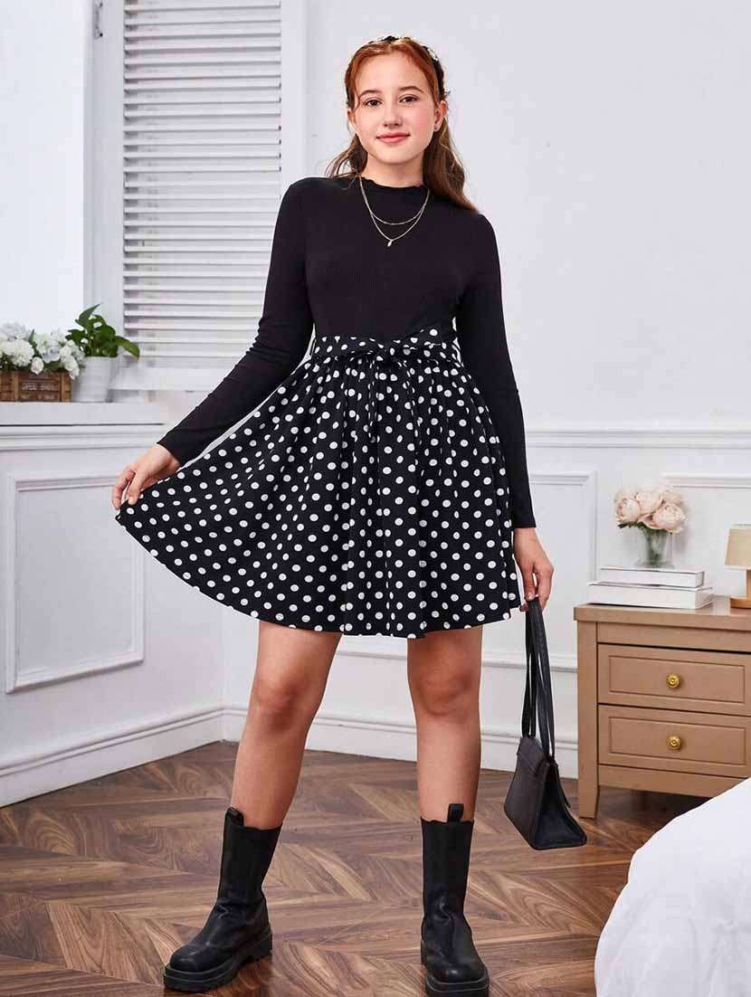 girls polka dot print long sleeve fit & flare dress - 21691129 - Standard Image - 4