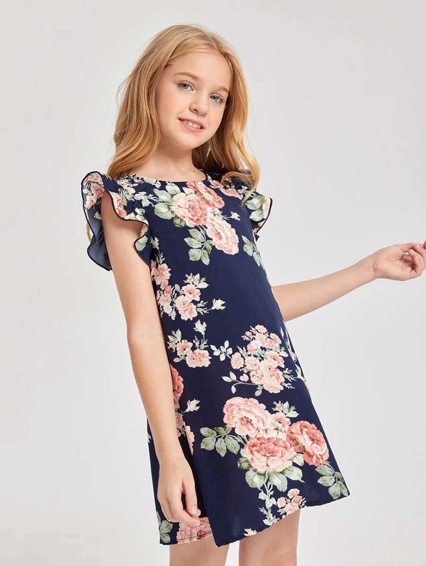 girls floral printed round neck a-line dress - 21691130 - Standard Image - 1