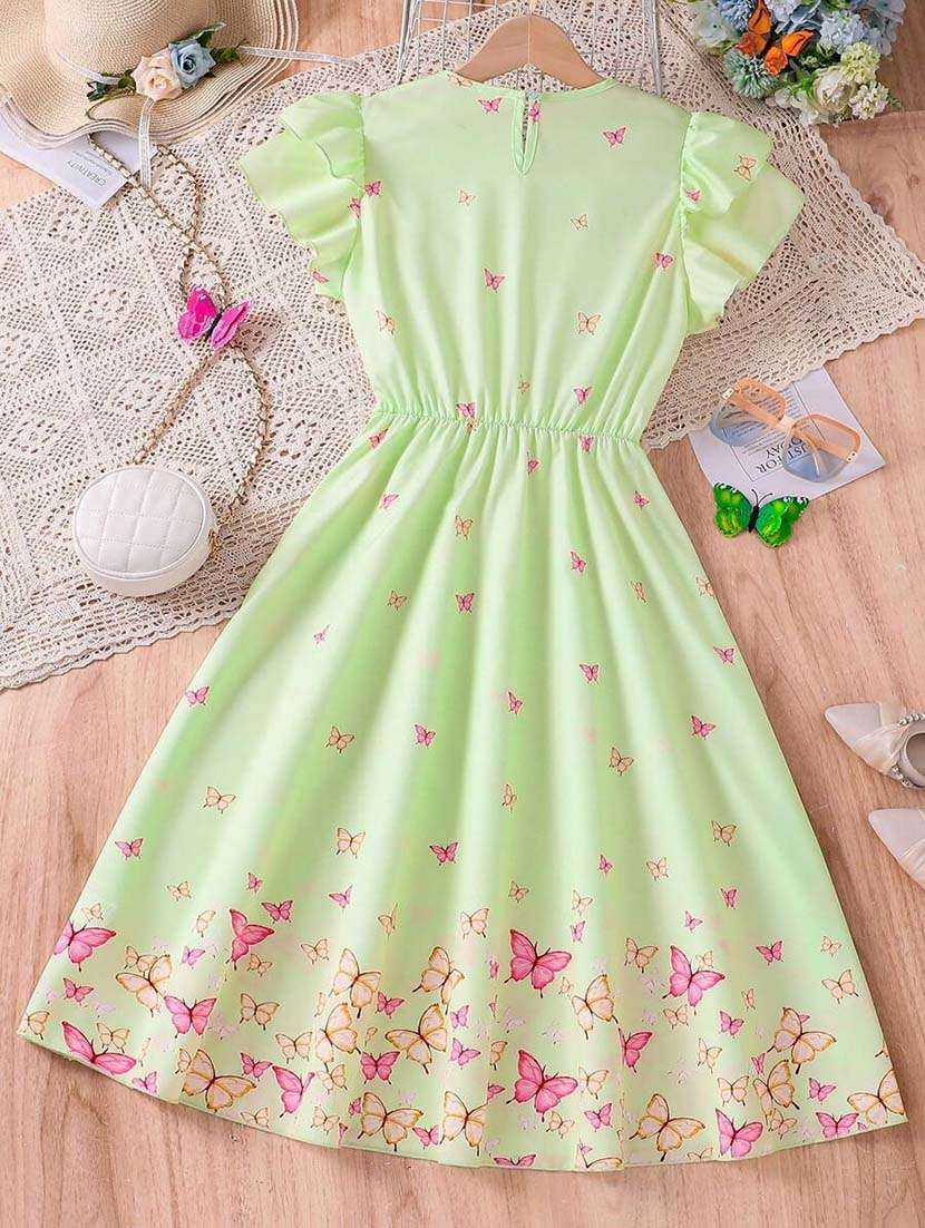 girls neon printed round neck fit & flare dress - 21691183 -  Standard Image - 1