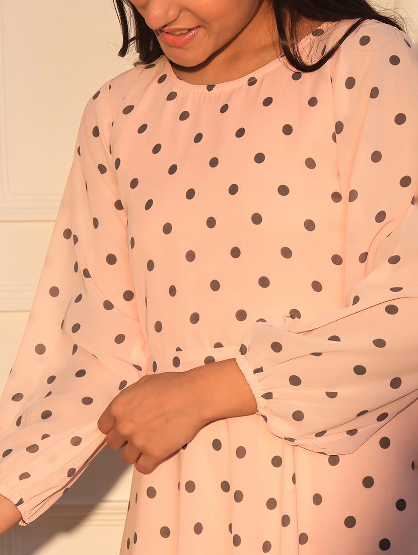 girls peach polka dot round neck dress - 21691251 - Standard Image - 4