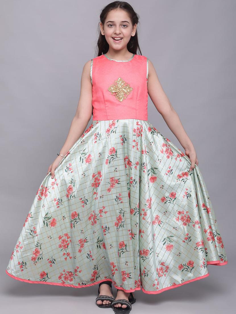 girls floral printed round neck maxi dress - 21691252 -  Standard Image - 1