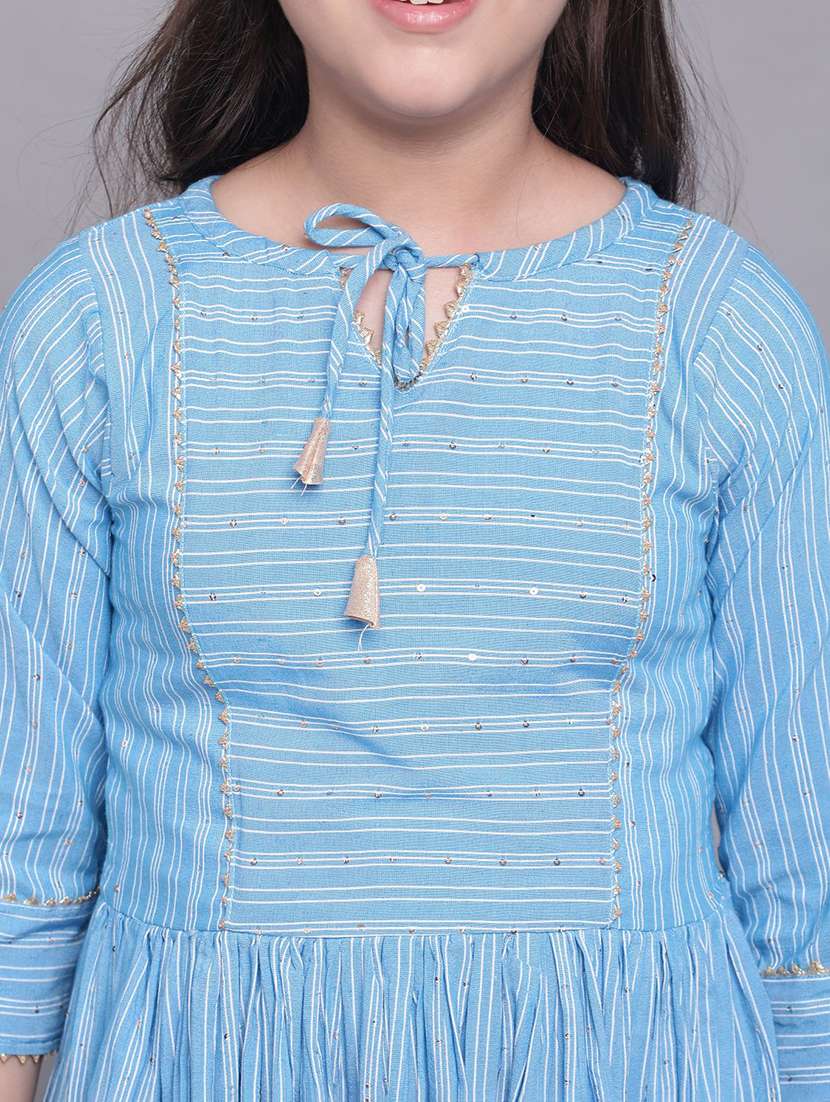 girls light blue striped tie up neck dress - 21691255 - Standard Image - 4