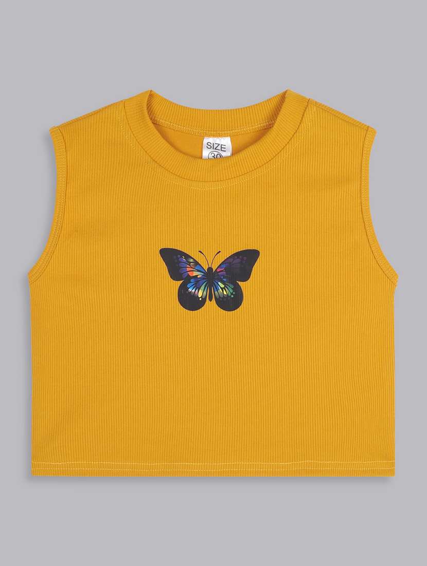 girls round neck graphic printed top