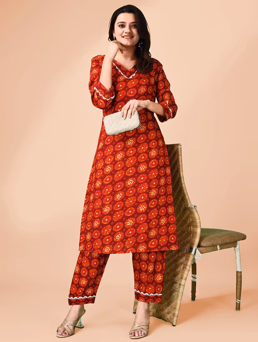 women three quarter sleeve kurta and pant set