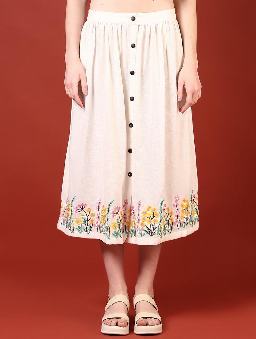 women embroidered hem high rise flared skirt - 21691379 -  Zoom Image - 0