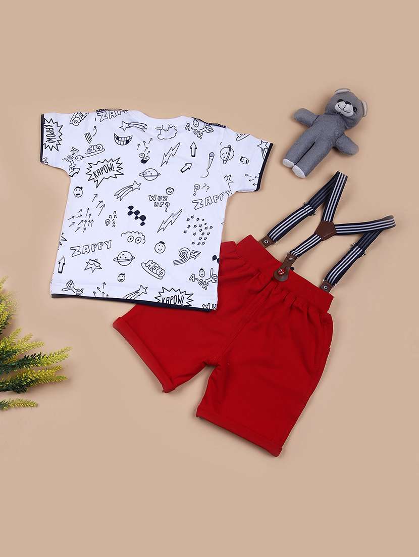 boys printed t-shirt and short set with suspender - 21691381 -  Standard Image - 1