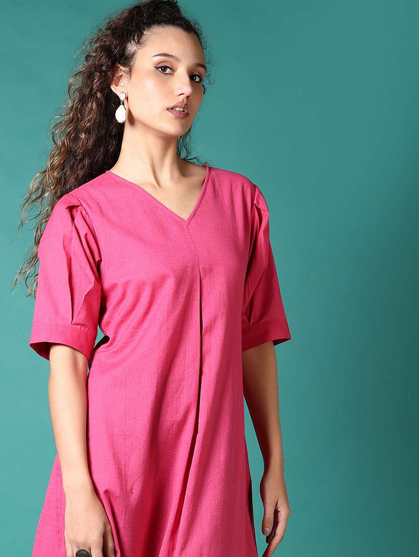 women solid short sleeve a-line kurta - 21691387 -  Standard Image - 4