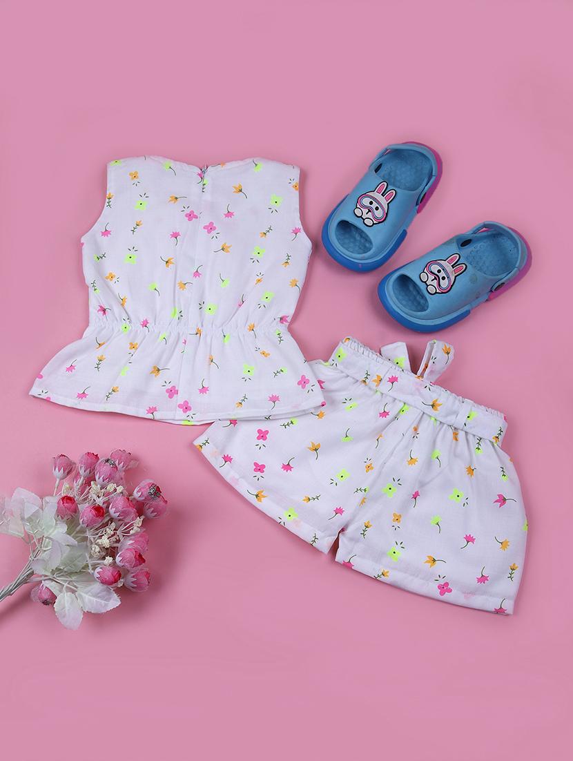girls round neck printed top & shorts set - 21691393 - Standard Image - 1