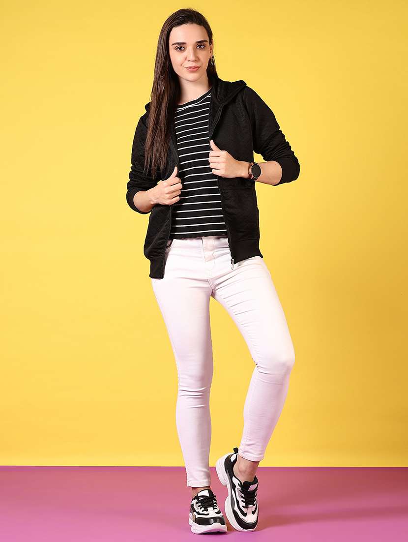 women black solid long sleeve hooded jacket - 21691394 -  Standard Image - 4