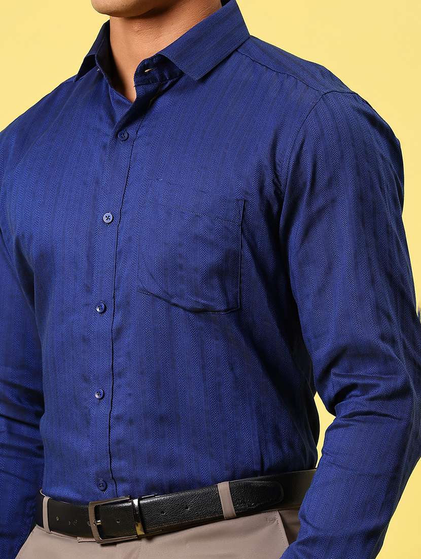 men blue solid collared long sleeve formal shirt - 21691407 -  Standard Image - 4