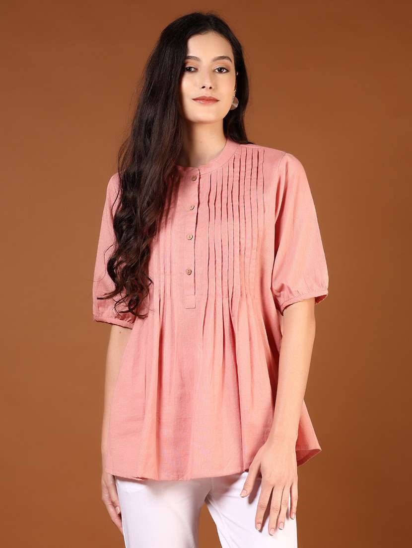 women solid short sleeve a-line kurti