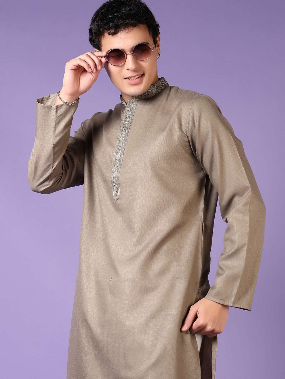 men embroidered mandarin neck long sleeve kurta - 21691415 -  Standard Image - 1