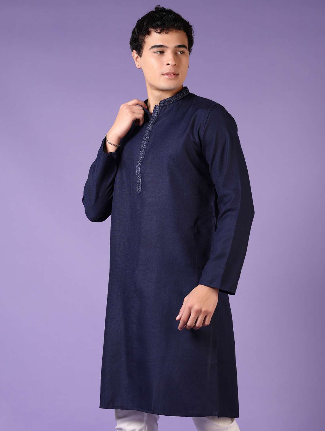 men embroidered mandarin neck long sleeve kurta - 21691417 -  Standard Image - 1