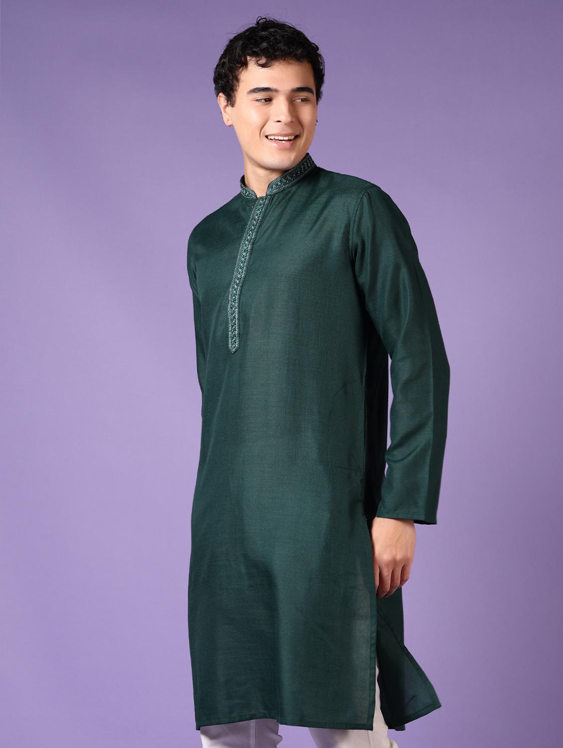 men embroidered mandarin neck long sleeve kurta - 21691418 -  Standard Image - 1