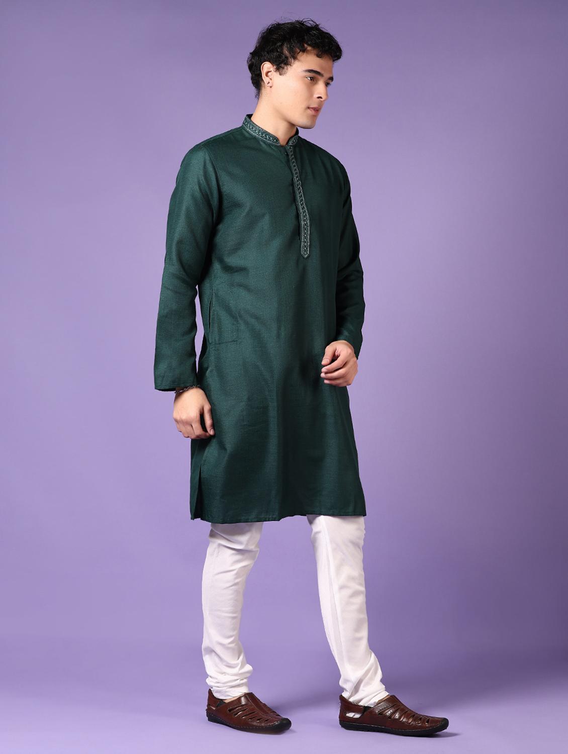 men embroidered mandarin neck long sleeve kurta - 21691418 - Standard Image - 4