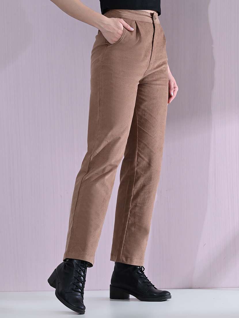 women high rise solid corduory trouser - 21691695 -  Standard Image - 1