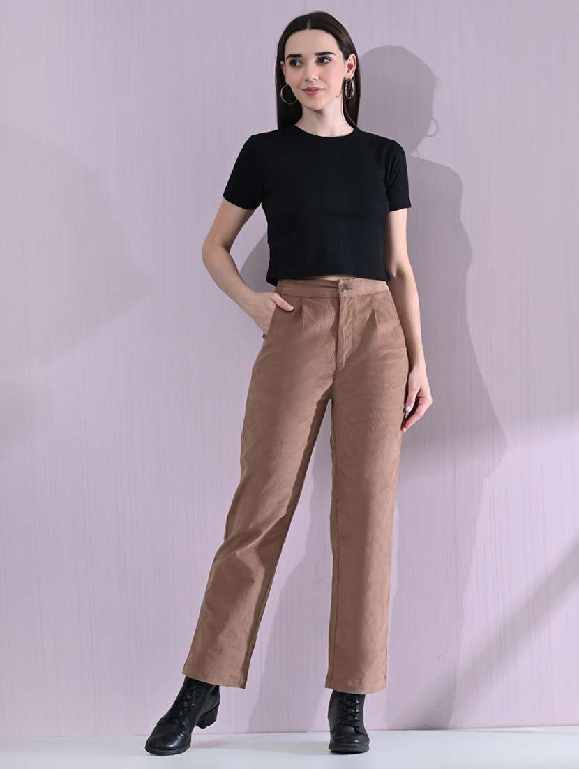 women high rise solid corduory trouser - 21691695 -  Standard Image - 4