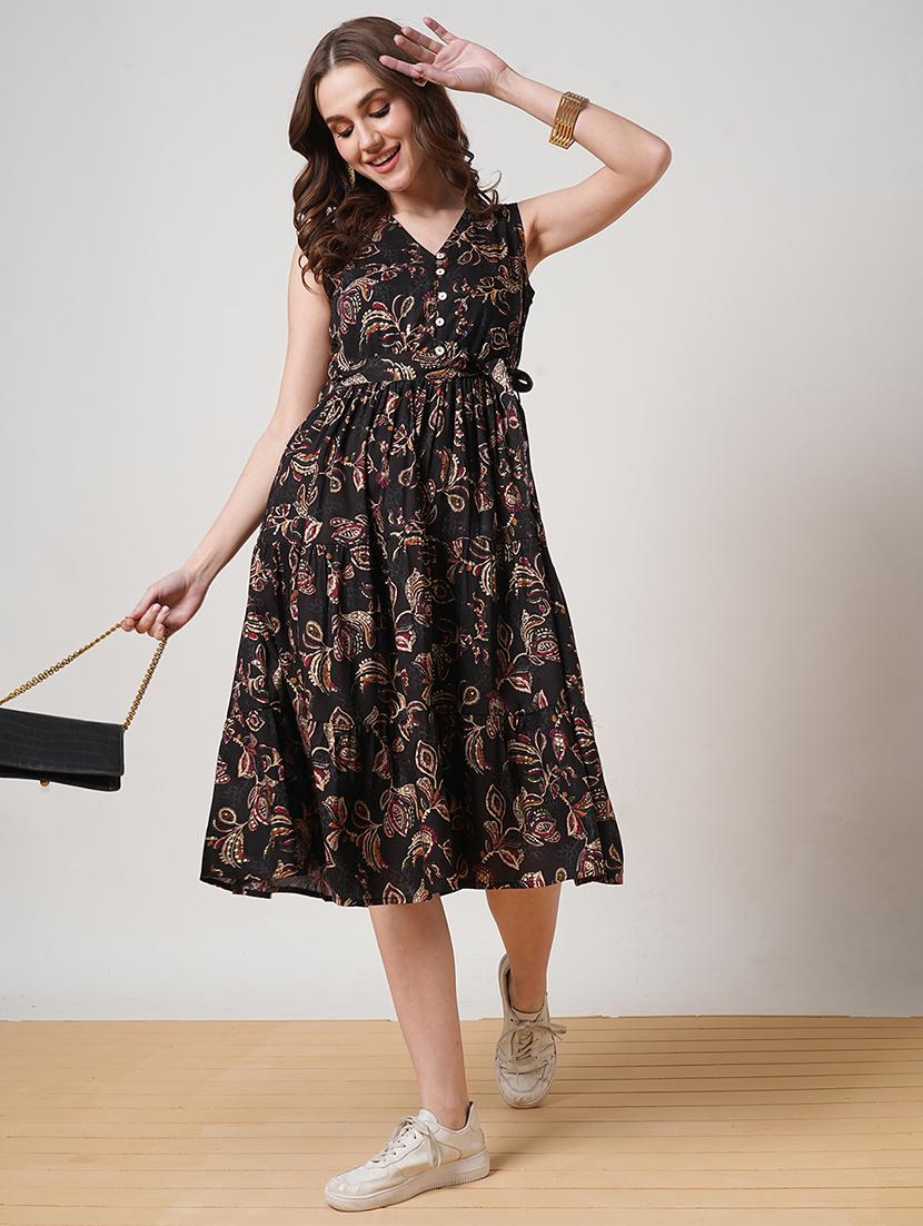 women black printed tiered ethnic dress - 21691708 - Standard Image - 1