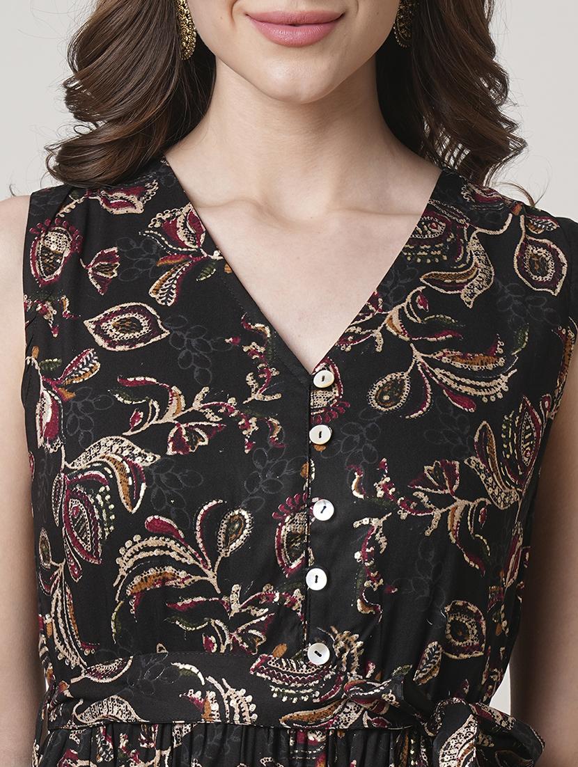 women black printed tiered ethnic dress - 21691708 - Standard Image - 4