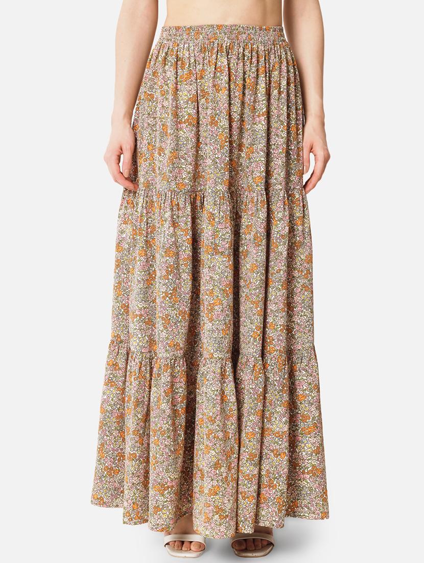 women printed high rise tiered maxi skirt - 21691805 - Zoom Image - 0