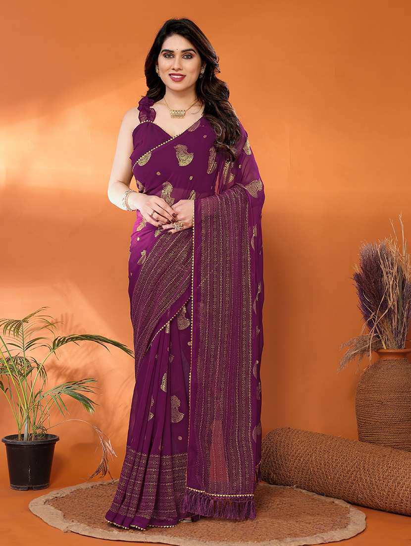 women foil printed saree with blouse