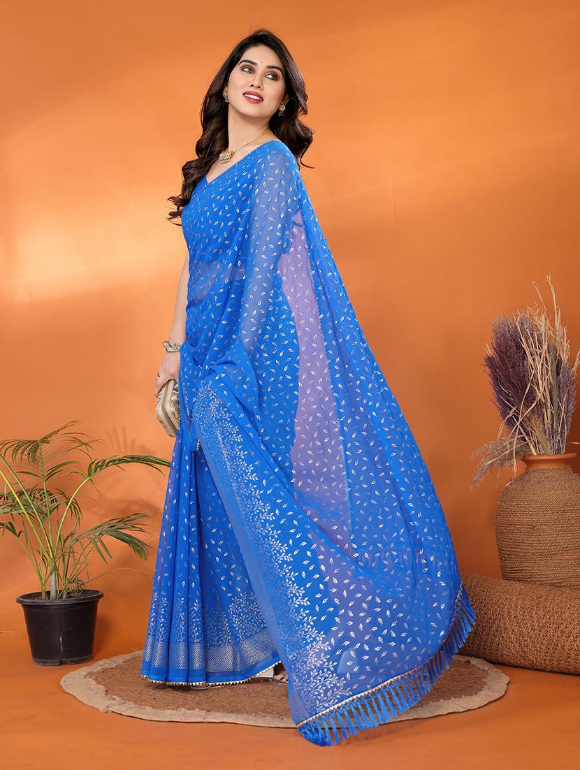 women foil printed saree with blouse - 21691816 - Standard Image - 1