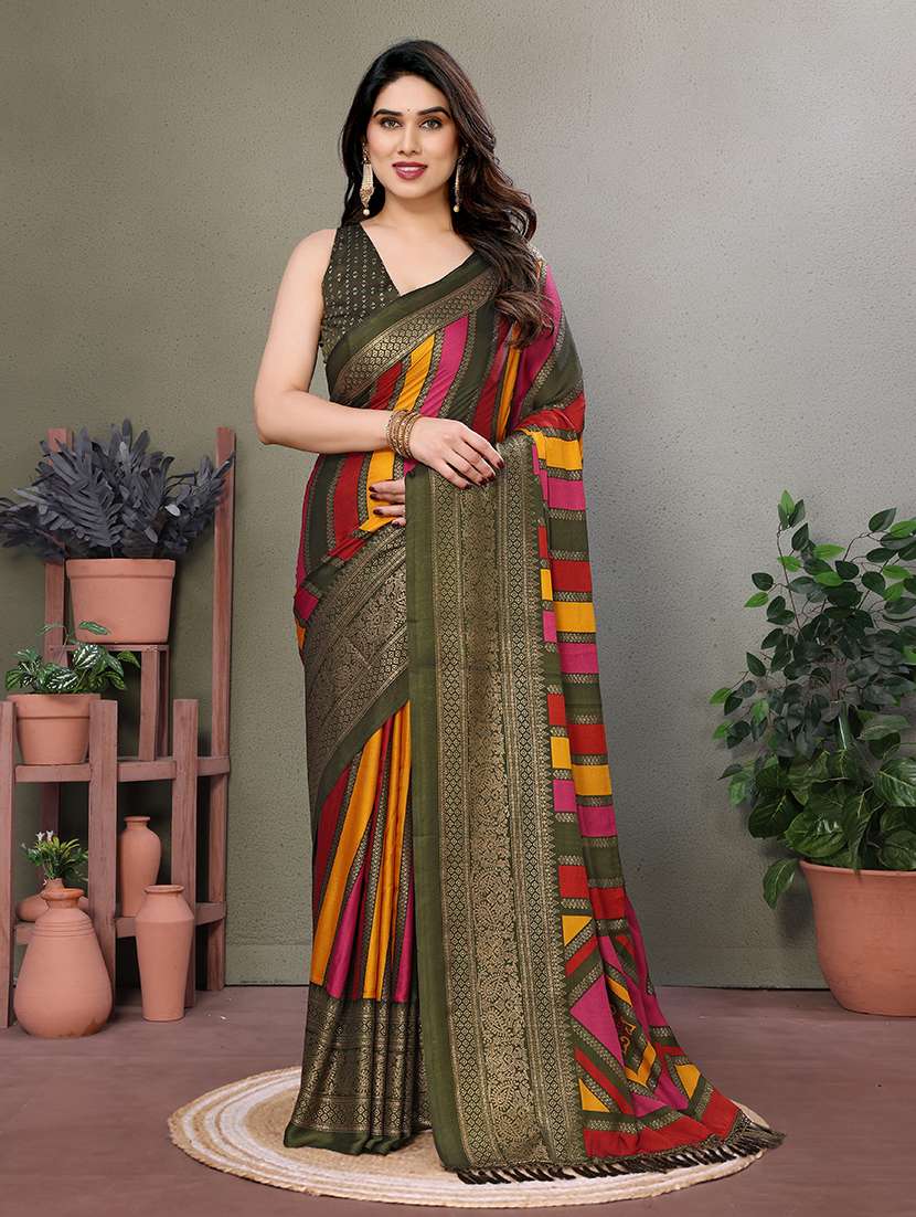 women foil printed saree with blouse