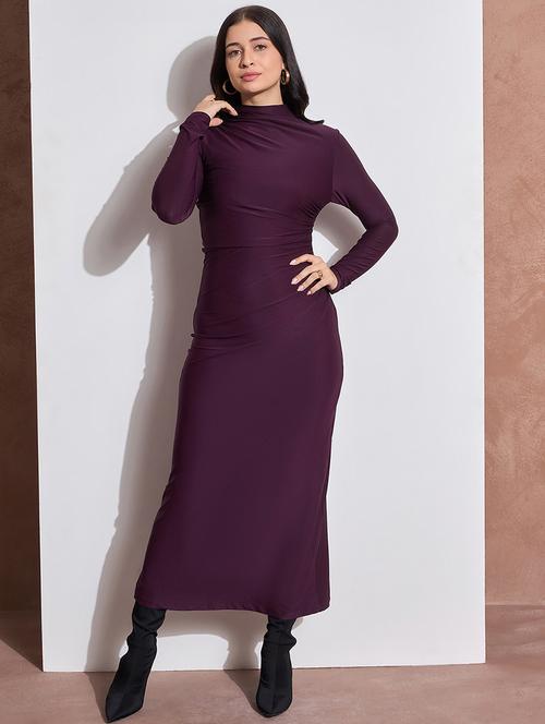 women solid high neck long sleeves bodycon dress - 21691831 - Standard Image - 0