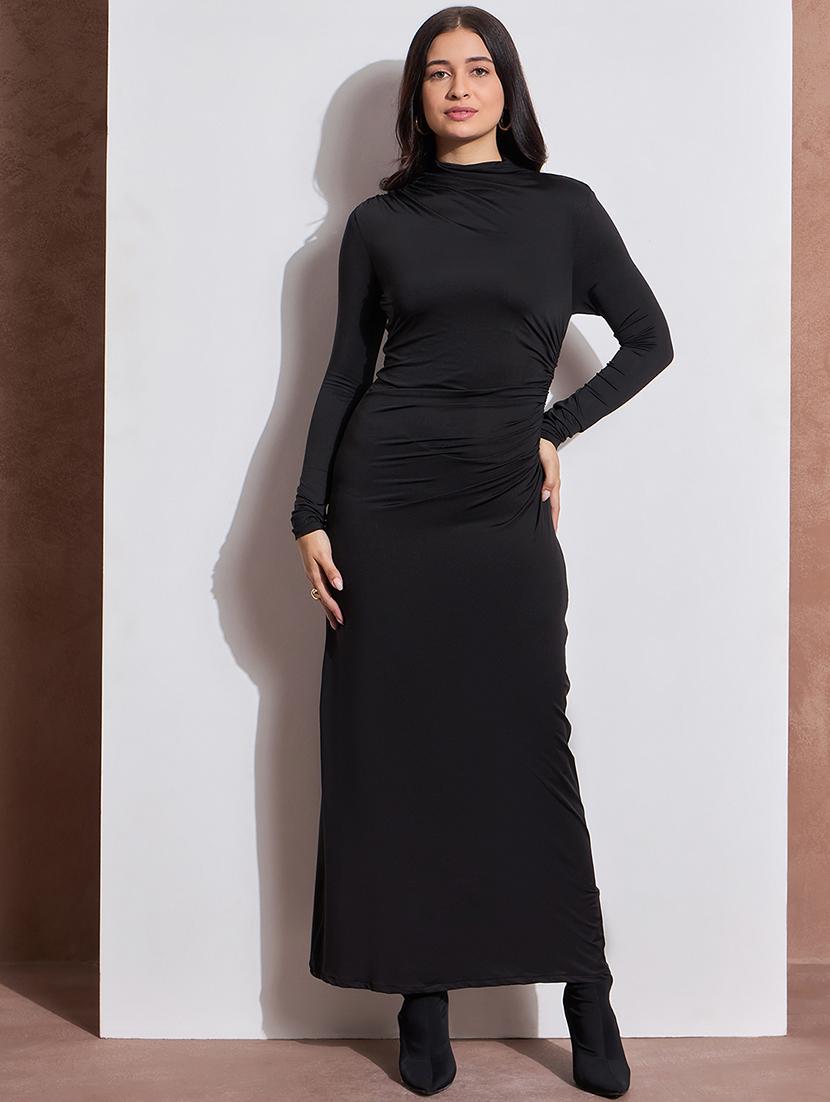 women solid high neck long sleeves bodycon dress - 21691832 -  Zoom Image - 0