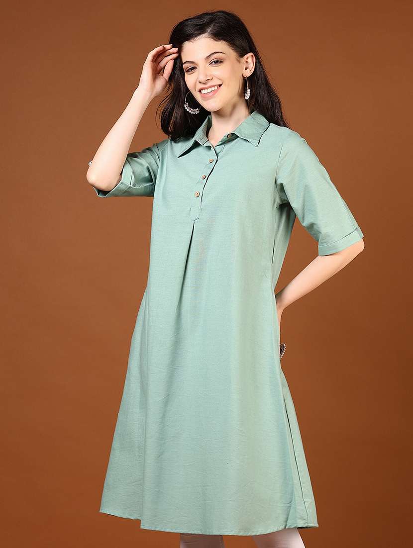 women green solid elbow length a-line kurta - 21691874 -  Standard Image - 1
