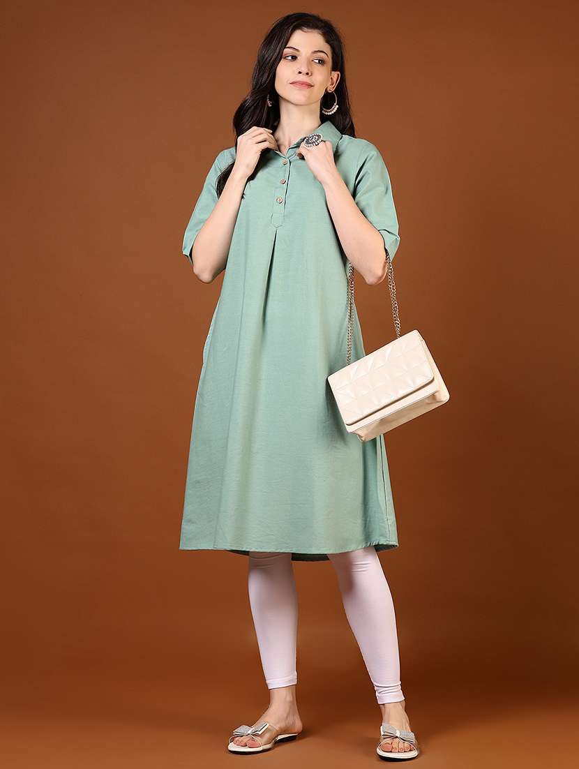 women green solid elbow length a-line kurta - 21691874 -  Standard Image - 4