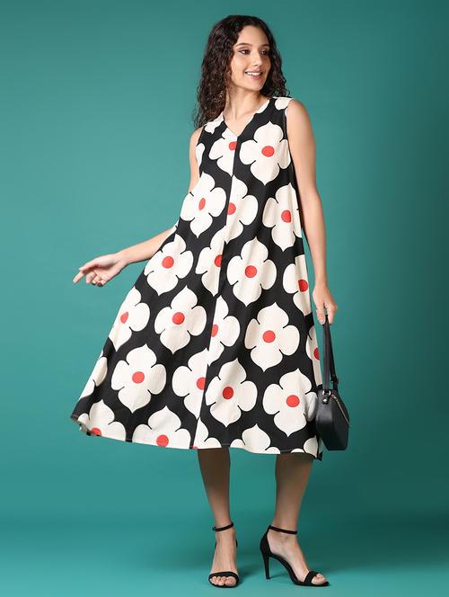 women black printed v neck a-line dress - 21691879 -  Standard Image - 0