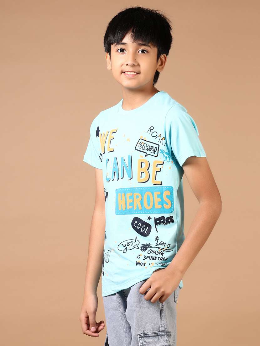 boys light blue front print round neck t-shirt - 21691913 -  Standard Image - 1