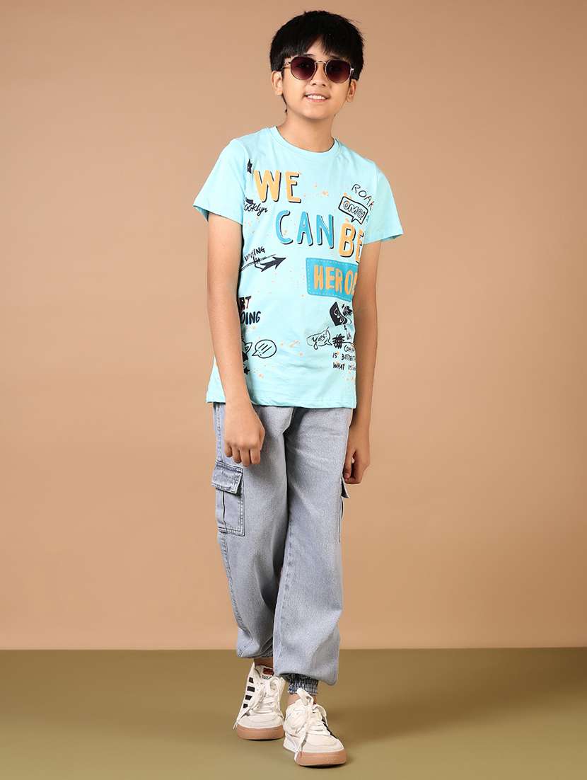 boys light blue front print round neck t-shirt - 21691913 -  Standard Image - 4