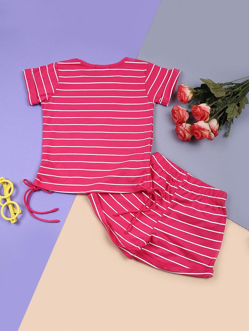 girls pink striped shorts & t-shirt set - 21692026 - Standard Image - 1